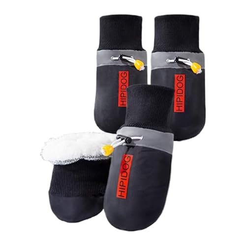 JXpxbao Hundeschuhe Pfotenschutz, 4 Stück Wasserdicht Hunde Schuhe Outdoor Mit Rutschfester Sohle, Verstellbarem Hundestiefel Für Mittlere Große Hunde Alle Jahreszeiten (2XL(9-12kg),Schwarz (Winter)) von JXpxbao