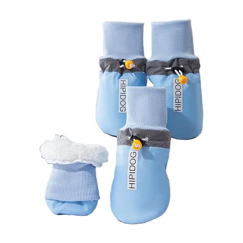 JXpxbao Hundeschuhe Pfotenschutz, 4 Stück Wasserdicht Hunde Schuhe Outdoor Mit Rutschfester Sohle, Verstellbarem Hundestiefel Für Mittlere Große Hunde Alle Jahreszeiten (4XL(15-30kg),Blau (Winter)) von JXpxbao