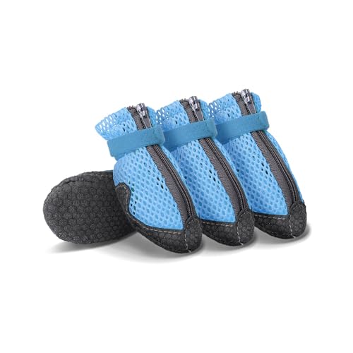 Sommer Mesh Hunde Schuhe, 4 Stück Atmungsaktive Pfotenschutz Hundeschuhe Anti-Rutsch Hundeschuhe Für Heiße Sommerböden, Sommer Verstellbarem Hundestiefel Fürkleine Hunde (M(2.5-4kg),Blau) von JXpxbao