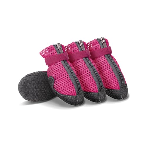 Sommer Mesh Hunde Schuhe, 4 Stück Atmungsaktive Pfotenschutz Hundeschuhe Anti-Rutsch Hundeschuhe Für Heiße Sommerböden, Sommer Verstellbarem Hundestiefel Fürkleine Hunde (M(2.5-4kg),Rosarot) von JXpxbao