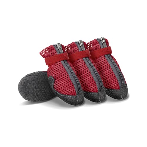 Sommer Mesh Hunde Schuhe, 4 Stück Atmungsaktive Pfotenschutz Hundeschuhe Anti-Rutsch Hundeschuhe Für Heiße Sommerböden, Sommer Verstellbarem Hundestiefel Fürkleine Hunde (M(2.5-4kg),Rot) von JXpxbao