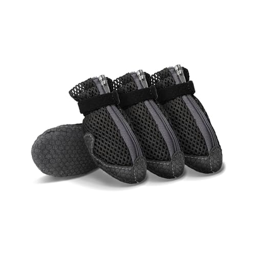 Sommer Mesh Hunde Schuhe, 4 Stück Atmungsaktive Pfotenschutz Hundeschuhe Anti-Rutsch Hundeschuhe Für Heiße Sommerböden, Sommer Verstellbarem Hundestiefel Fürkleine Hunde (M(2.5-4kg),Schwarz) von JXpxbao
