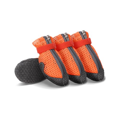 Sommer Mesh Hunde Schuhe, 4 Stück Atmungsaktive Pfotenschutz Hundeschuhe Anti-Rutsch Hundeschuhe Für Heiße Sommerböden, Sommer Verstellbarem Hundestiefel Fürkleine Hunde (XL(6.5-7.5kg),Orange) von JXpxbao