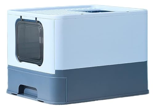Katzentoilette Katzenklo Faltbare Katzentoilette Mit Einstieg, Spritzschutz, Katzentoilette Mit Deckel Und Katzenstreuschaufel, Schubladentyp, Katzentoilette Reisetoilette Katze(Blue) von JYARZ