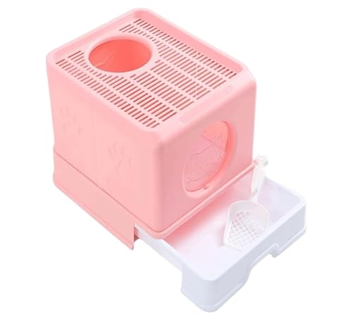 Katzentoilette Katzenklo Faltbare Katzentoilette Mit Einstiegstyp, Mit Deckel Und Katzenstreuschaufel, Schubladentyp, Große Katzentoilette Für Alle Katzen Reisetoilette Katze(Pink) von JYARZ