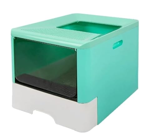 Katzentoilette Katzenklo Große Katzentoilette Mit Einstieg Von Oben, Schubladendesign Mit Spritzschutz, Leicht Zu Reinigende Katzentoilette Für Katzen Reisetoilette Katze(Grün) von JYARZ