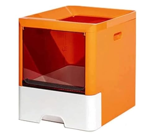 Katzentoilette Katzenklo Große Katzentoilette Mit Einstieg Von Oben, Schubladendesign Mit Spritzschutz, Leicht Zu Reinigende Katzentoilette Für Katzen Reisetoilette Katze(Orange) von JYARZ