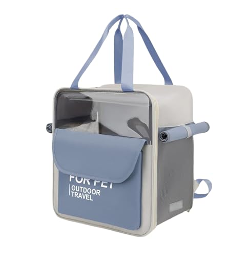 Transportbox für Haustiere Haustier-Rucksack, Tragbare Katzen-Tragetasche, Haustier-Handtasche Für Welpen, Reisen, Wandern Hunde Tragebox (Color : Blue, Size : 39 * 39 * 25cm) von JYARZ