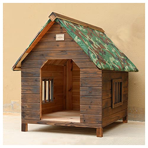 Große Hundehütte aus Holz für den Außenbereich, wetterfeste Hundehütte aus Holz für den Außenbereich, karbonisierte Hundehütte, Hundehütte mit abnehmbarem Sockel, Kennel Villa, 22, von JYCCH