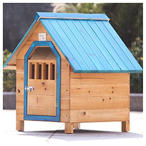 Hundehütten für Draußen Wetterfest, Hundehütte Outdoor Hundehütten Hundekiste Villa Holz Blau Wasserdicht, für Kleine Mittelgroße S,45×56×48cm (77×88×81cm) von JYCCH