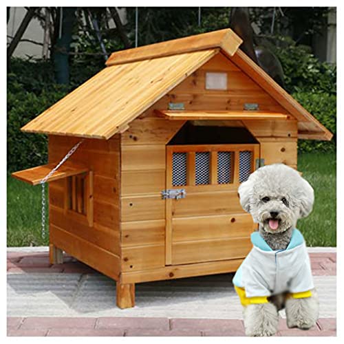 Hundehütten für draußen Holz wetterfest, Hundehütte im Freien Hundehütten Hundekiste Villa wasserdicht, für kleine, mittelgroße, große, 45 × 56 × 48 cm (77 × 88 × 81 cm) von JYCCH