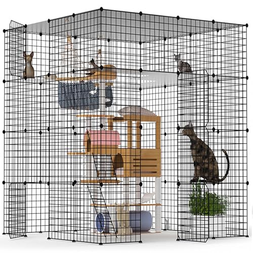 JYEARN Katzenkäfig für den Innenbereich, großes Katzengehege, DIY, Katzenlaufstall, abnehmbarer Haustier-Laufstall mit 5 Türen, 5 Etagen für 1–5 Katzen mit Plattformen, 140 x 139 x 140 cm (L x B x H) von JYEARN