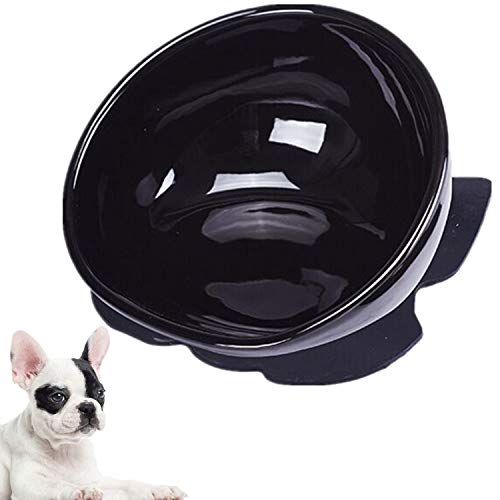 JYHY Bulldog Futternapf aus Keramik, für Hunde und Katzen, breite Öffnung, steril, geneigt, mit Rutschfester Gummimatte (Schwarze Schale（1.5 Cup）) von JYHY