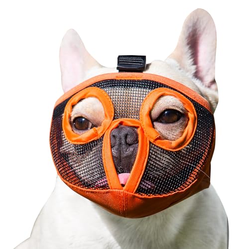 JYHY Maulkorb für Hunde mit abgeflachter SchnauzeFranzösische Bulldogge Maulkorb -verstellbar, atmungsaktiv: Französische Bulldogge, Pekingese, Shih-Tzu, Mops (Orange, L(38-64cm)) von JYHY