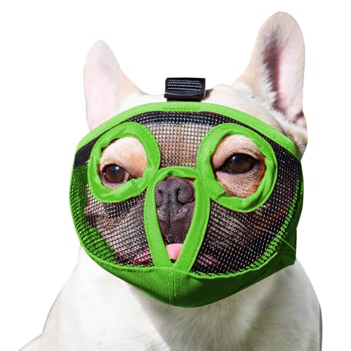 JYHY Maulkorb für Hunde mit kurzer Schnauze, verstellbar, atmungsaktiv, Netzstoff, Bulldogge, Maulkorb bei Beißen, Kauen, Bellen, Training, Hundemaske, Größe S (23-31 cm), Grün von JYHY