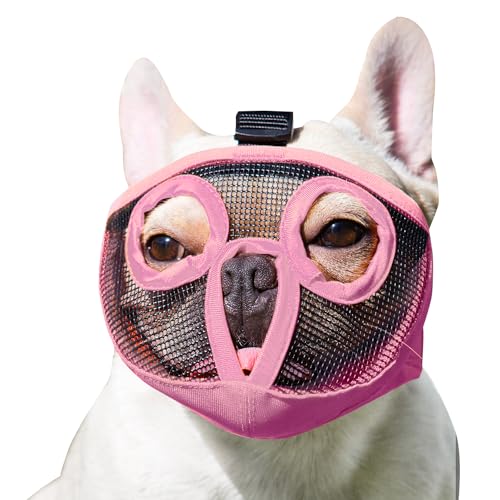 JYHY Maulkorb für Hunde mit kurzer Schnauze, verstellbar, atmungsaktiv, Netzstoff, Bulldogge, Maulkorb zum Beißen, Kauen, Lecken, Training, Fellpflege, Hundemaske (Rosa, Größe S/22,9 - 30,5 cm) von JYHY