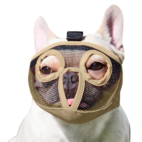 Maulkorb für Hunde mit kurzer Schnauze, atmungsaktiv, Netzstoff, für Beißen, Kauen, Training, Lecken, Fellpflege, Größe M (Kopf 28,2–43,2 cm), Khaki von JYHY