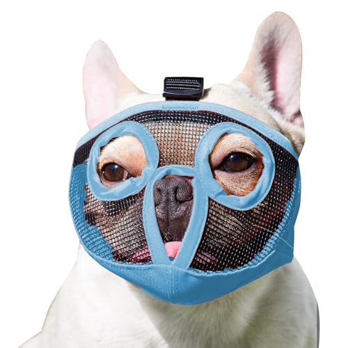 Maulkorb für Hunde mit kurzer Schnauze, atmungsaktiv, Netzstoff, für Beißen, Kauen, Training, Lecken, Fellpflege (klein, blau) von JYHY