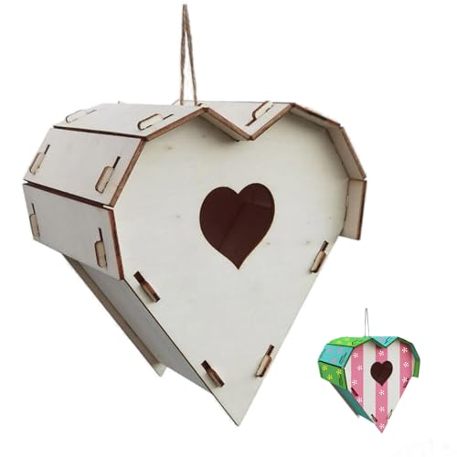 JYJLLM Herzförmiger Nistkasten für Kinder, zum Bemalen Ihrer eigenen Wildvogel, Vogelhaus, Vogelhäuser für Garten, Vogelkasten, Vogelnistkasten, Holzvogelhäuschen, geeignet für viele (Liebe) von JYJLLM