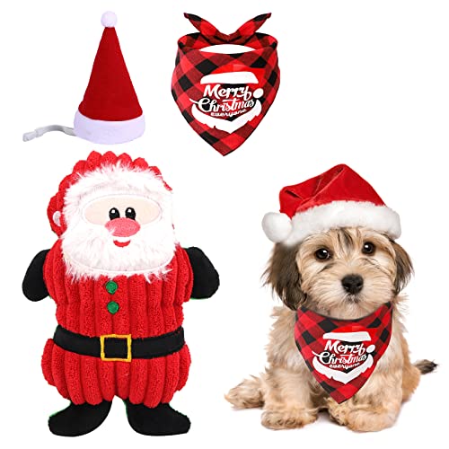 Hunde-Weihnachtskostüme und Spielzeug-Set, Welpen-Mütze und Bandana, Outfits für Weihnachten, Kauspielzeug für kleine Welpen Hunde umfassen Flauschiges Hunde-Weihnachtskostüme und Spielzeug-Set, Welpen-Mütze und Bandana, Outfits für Weihnachten, Kauspielzeug für kleine Welpen Hunde umfassen Flauschiges von JYPS