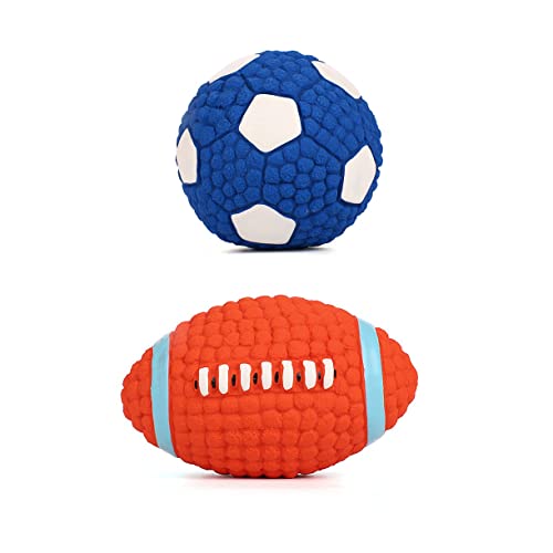 JZK 2 x Quietschende Hundespielzeugbälle, Kauspielzeug für Hunde, weiche Latex-Trainingsbälle für Welpen, Fußballspielzeug Rugby-Spielzeug für kleine mittelgroße Hunde, Spielzeugbälle Set Haustier von JZK