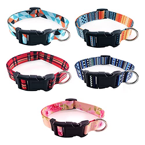 JZK 5 x Bunte Hundehalsbänder für kleine und mittelgroße Hunde, Welpenhalsband, Nylon Weich Verstellbare Hundehalsbänder mit Schnalle, Identifikationshalsband für kleine Hunde von JZK