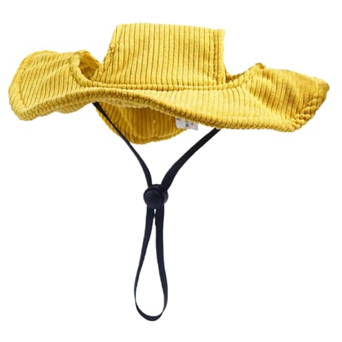 Hunde Baseball Mütze Sonnenhut Verstellbarer Hundebahnhut mit Ohrlöchern, Sonnenschutzstrand mit runden Krempe, tragbare Hüte für Hunde 3, 5-7, 5 kg, Gelb gelb von JZLEJC
