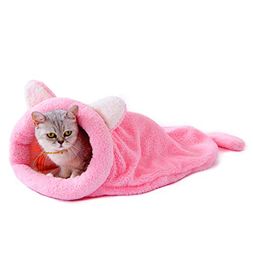 Katzenhöhle Hundehaus Für Drinnen Flauschiges Hundebett Tragbares Hundebett Katzenschlafsack Kaninchen Ohr Katze Bett Haustierhöhle pink,l von JZTRADE