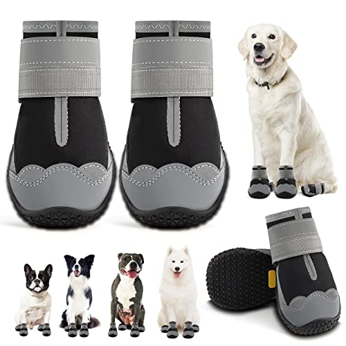 JZXOIVA Hundeschuhe für mittelgroße Hundeschuhe, wasserdichte Hundeschuhe für Hartholzböden, Pfotenschutz mit reflektierenden Streifen für heißen Bürgersteig, Winter, Wanderstiefel, 4 Stück/Set von JZXOIVA