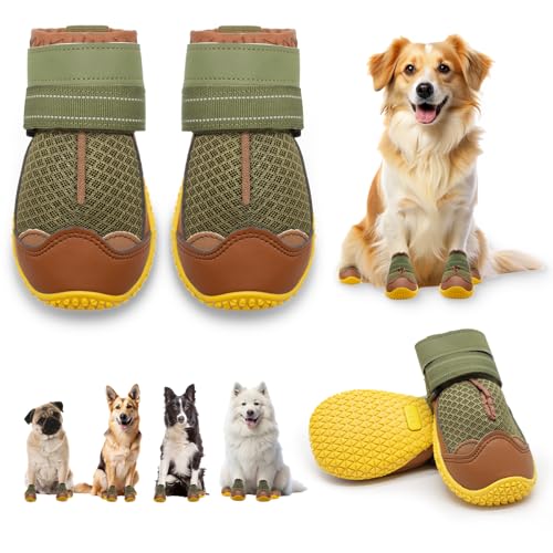 JZXOIVA Hundeschuhe für mittelgroße Hundestiefel, atmungsaktive Hundeschuhe für Hartholzböden, Pfotenschutz für den Außenbereich, Wanderstiefel, 4 Stück/Set von JZXOIVA