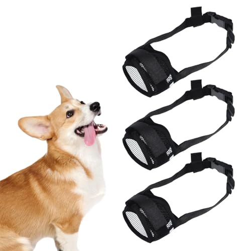 3 Stück Maulkorb Mittlere Hunde,Fressschutz Hund,Giftköderschutz Hund,Größenverstellbar Durch Klettverschluss,14.0 cm - 17.0 cm,Maulkorb Schäferhund,Etwas Essen,Bellen,für Mittlere Hunde, Schwarz von Jaarssho