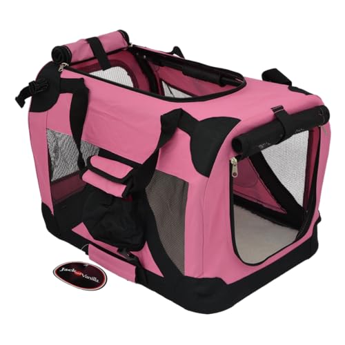 JACK AND VANILLA, Faltbare Haustierhütte, leicht und langlebig, ideal für Reisen, optimale Belüftung, Elegantes Design, Maße 49 x 34 x 34 cm, Pink, Reisemodell von JACK AND VANILLA