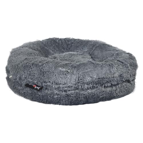 JACK AND VANILLA, Langer Plüsch-Hocker für Hunde und Katzen, bequem und weich, ideal zum Ausruhen und Spielen, perfekt für Haustiere, grau, Größe Ø70 cm von JACK AND VANILLA