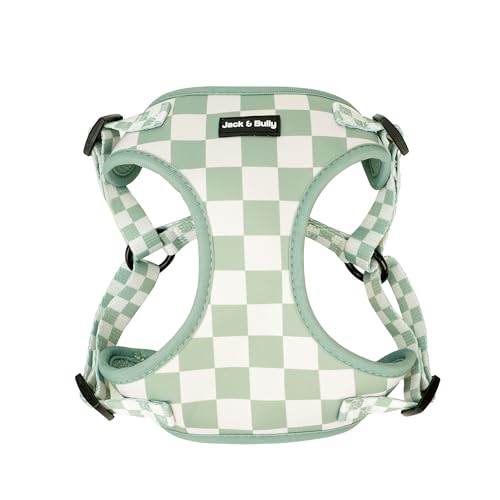 Jack & Bully Hundegeschirr, kein Ziehen, verstellbar, Neopren, weich mit atmungsaktivem Netzgewebe, für jedes Wetter, Französische Bulldogge, Salbeigrün kariert (Medium) von Jack & Bully