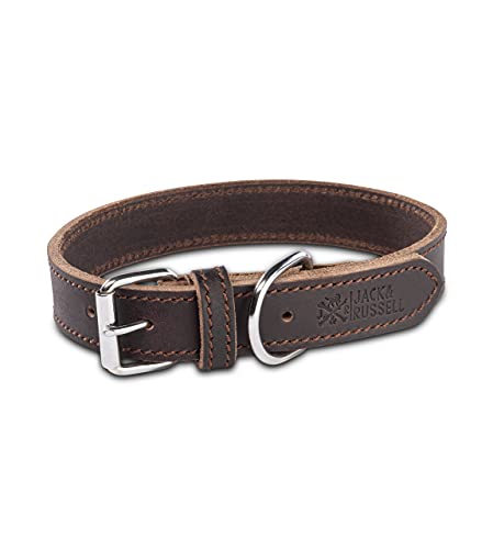 Hundehalsband Leder - Fettleder Hunde Halsband Lederhalsband aus Echtleder Fat-Tony Dunkelbraun (M) von Jack & Russell