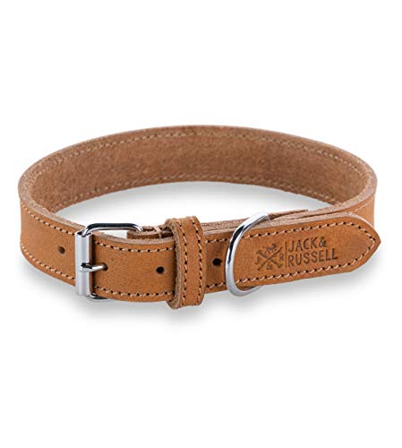 Hundehalsband Leder - Lederhalsband aus Echtleder - Robustes Fettleder Hunde Halsband - Fat Tony braun/Natur (S (28,0-35,5cm)) von Jack & Russell