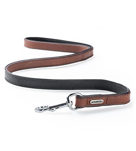 Hundeleine Leder 1m - Lederleine für Hunde – doppellagige Echt-Leder-Leine aus stabilen und weichem Büffelleder mit Edelstahl-Karabiner - Zoe (Braun/Schwarz) von Jack & Russell