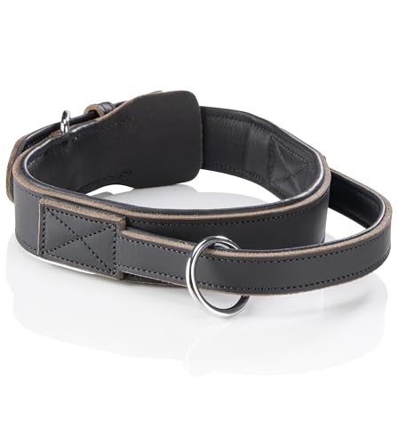 Jack & Russell Hunde Halsband Leder mit Haltegriff – taktisches Trainingshalsband mit Griff, breites Lederhalsband für große Hunde, Pino (Braun, XL/XXL (48.0-60cm)) von Jack & Russell