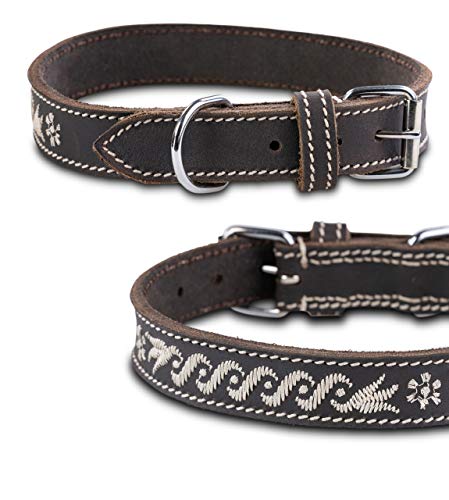 Jack & Russell Hunde Leder Halsband Xaver Trachten-Kollektion - Echt Leder Halsband mit feinen Stickereien - robust & elegant - Xaver (L, Braun) von Jack & Russell