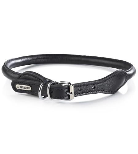 Jack & Russell Hundehalsband rund aus Leder & gepolstert – Halsband Büffelleder - rundes Hunde Lederhalsband fellschonend Baxter (Schwarz, M (35,0-41,0cm)) von Jack & Russell