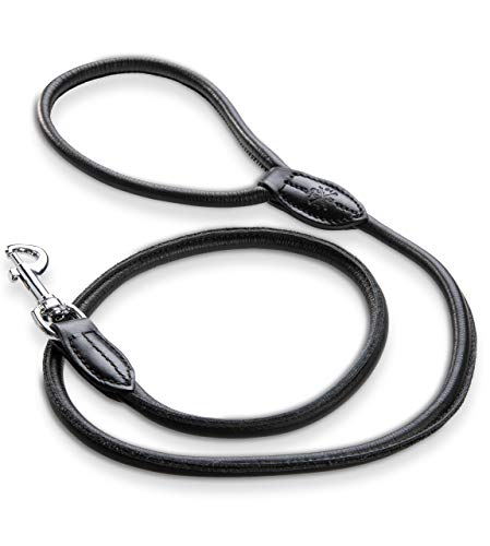 Jack & Russell Leder Premium Leder Hundeleine Moritz 1,2m - Leine aus Echtleder Original J&R Prägung Moritz - (Schwarz) von Jack & Russell