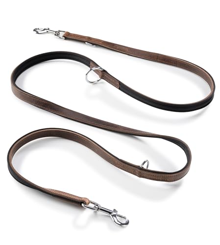 Jack & Russell Premium Hundeleine 2,0m Leder - Hunde Führleine verstellbar - Büffellleder, Neopren & Edelstahl Karabiner, Lederleine braun Tymothy (Braun) von Jack & Russell