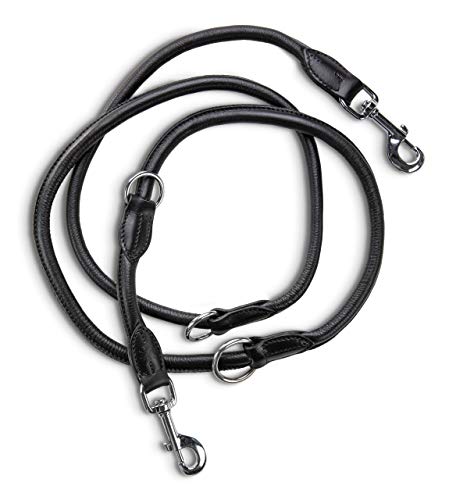 Jack & Russell Premium Leder Hundeleine Dexter 2,0m - Hunde Lederleine mit Messing-Karabiner - Echtleder Leine mehrfach verstellbar Dexter (Schwarz) von Jack & Russell