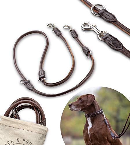 Premium Leder Hundeleine Dora 2,0m - Hunde Lederleine mit Karabiner - Echtleder Leine mehrfach verstellbar (Dora-12mm) von Jack & Russell