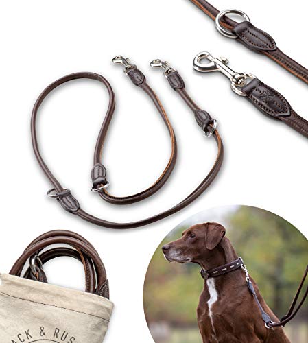 Jack & Russell Premium Leder Hundeleine Dora 2,0m - Hunde Lederleine mit Karabiner - Echtleder Leine mehrfach verstellbar (Dora-12mm) von Jack & Russell