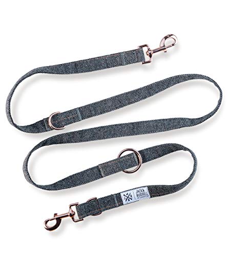 Jack & Russell Premium Tweed Hundeleine Bradley 2,0m - Hunde Tweedleine mit Roségoldenen Karabiner - Hundeleine mehrfach verstellbar (Dunkelgrau - Meliert) von Jack & Russell