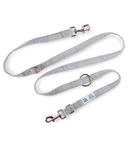 Premium Tweed Hundeleine Bradley 2,0m - Hunde Tweedleine mit Roségoldenen Karabiner - Hundeleine mehrfach verstellbar (Grau - Meliert) von Jack & Russell