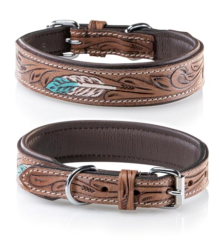 Jack & Russell Unikat Hundehalsband aus Leder, Hand-geschnitzt, gepolstert, Mehrfarbig – Halsband aus Büffelleder, Hunde Lederhalsband Chloe (XL/48-58) von Jack & Russell