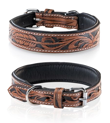 Jack & Russell Unikat Hundehalsband aus Leder, Hand-geschnitzt und gepolstert – Halsband aus Büffelleder, Hunde Lederhalsband Solitaire (M/31,5-40) von Jack & Russell