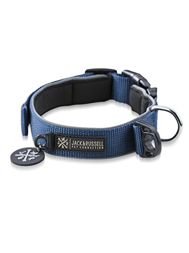 Premium Hundehalsband Luna reflektierend und Neopren gepolstert - Jack & Russel Hunde Halsband div. Größen und Farben (Halsumfang S (28-35 cm), Blau) von Jack & Russell